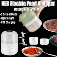 SG Double Cup Electric Mini Food Chopper 250ml+100ml | USB Garlic Grinder & Blender