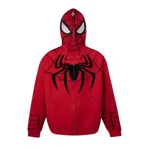 Funny Cartoon Web Spider Printed Zip Up Hoodie Hip Hop Mens Teenage Sweatshirt Coats Loose Oversized