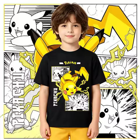 2026 Summer Pokemon Pichu Pikachu Raichu Evolution Cotton T-Shirt Unisex Casual Breathable Quick Dry