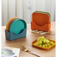 6pcs Set Macaroon Wheat Straw Plates Party Snack Dinnerware Kids Dinnerware Glamping Camping Plate马卡