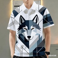 Men's Polo Shirt for Men Clothing Wolf Graphic Printing Tops Casual Short-sleeve Polo Shirt Outdoors