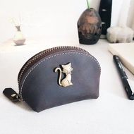 小猫咪 可刻字 零錢包 牛皮小包 拉鏈小包 鑰匙包 小收納包 復古貝殼包 生日禮物