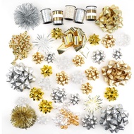 WRAPAHOLIC 40 Keping Busur Hadiah Pelbagai - 28 Busur Hadiah Pelbagai Saiz (Emas&Perak&Putih), 1 Bus