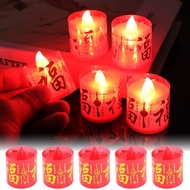 Creative Red New Year Candle Lamp / Battery Operated Blessing Word Electronic Tea Light / LED Flamel