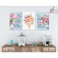 Floral Designed Bible Verses Wooden Hanging Wall Decor 26x37 1 Corinthians 13:4-7 Romans 8:28