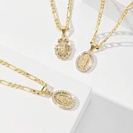 3pcs Virgin Mary Pendant Necklace, 14k Gold Plated Copper Exquisite Carving, Paired With 50cm Classi