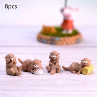 BolehDeals Miniatur Otter Lucu, 8 Buah Patung Dekorasi Bentuk Hewan