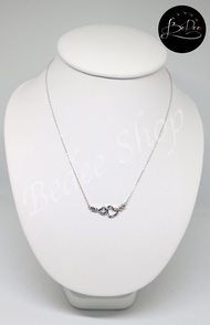 สร้อยคอเงินแท้ ชุบโรเดียม พร้อมจี้เพชร CZ (ความหนา 1 มิล. ความยาว 44 ซม. ปรับเพิ่มได้ 3.5 ซม.) Bedee