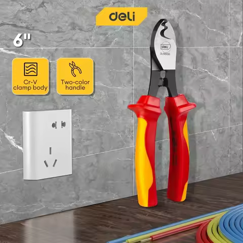 Deli 6/10 Inch VDE Insulated Cable Cutter 1000V Electrician Wire Stripper Pliers Multifunctional Ind