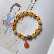 故人來。天然蜜蠟原石隨型石 綠松石青金石 編織南紅平安扣手鏈