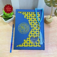 Al-Quran Waqf A5 3D Kawung Batik Motif Carved Navy Love Al-Quran Wedding Dowry Free 33 Pearl Prayer 