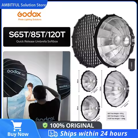 GODOX 65cm 85cm 120cm S65T S85T S120T Umbrella Softbox Quick installation Studio Silver Wide Angle B
