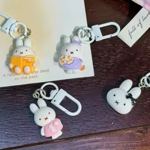 6pcs Cartoon Miffy Rabbit Keychain Sweet Girly Pendant Fashion Bag Accessory Cute Ornament Student M