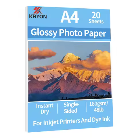 KRYON A4 Size High Glossy Photo Paper 8.3 x 11.7 Inches 20 Sheets 48Ib 180Gsm For Inkjet Printer