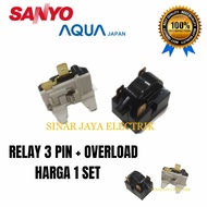 RELAY PTC 3 PIN + OVERLOUD FREEZER 6 RAK / RELAY PTC FREEZER SANYO AQUA