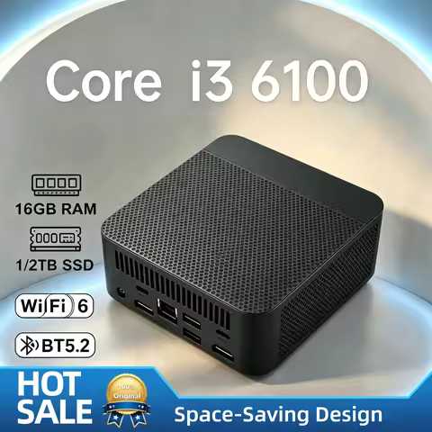 Portable Intel Core i3 6100 Mini PC 16GB DDR4 NVMe SSD Triple 4K WiFi6 Silent Cooling Compact Pro Ho