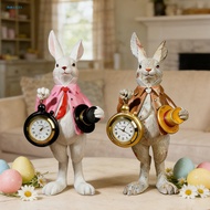 {Bakilili}  Bunny Figurine Decor Decorative Bunny Sculpture Easter Bunny Clock Decor Resin Rabbit Fi