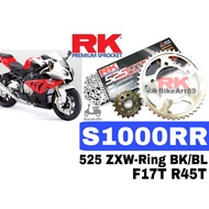 RK Sprocket Set BMW S1000RR RK525 ZXW-XWRing Rivet Black / Blue Chain Rantai Hitam Biru XWRing RK 52