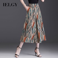 IELGY Three-quarter wide-leg pants artistic thin loose chiffon pants for women