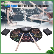 Bv✿  9 Drum Pads Portable Electronic Drum Set with Drum Sticks/Pedals Roll-Up Drum Practice Pad Drum