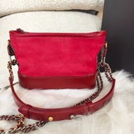 Chanel香奈兒 紅色麂皮 小號 流浪包 金銀鏈條包 肩背包 斜背包