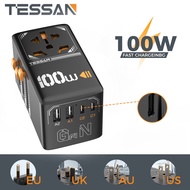 TESSAN Universal Power Adapter, 100W Fast GaN International Travel Adapter, 2PD USB-C+2QC USB-A Travel Plug Adapter, US/UK/EU/AU Universal Charger Adapter for Laptops, Tablets, Pho
