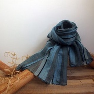 生態色 天然染織 植物染 草木染 藍染 條條有理藍染絲麻圍巾