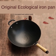 Pre-Seasoned Traditional Non-coated Carbon Steel Pow Wok with Wooden/Cast iron wok/Kuali Besi/Kuali 