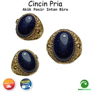 Batu Cincin Akik Pasir Emas Warna Biru Kehitaman