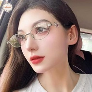 AHOUR Oval Women Eyewear, Small Y2k Rhinestone Sunglasses, Retro Steampunk Uv400 Bling Anti-Blue Lig