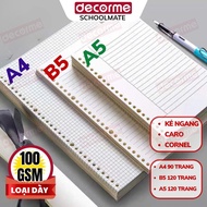 Refill paper notebook refill A5 B5 A4 20 26 30 holes refill paper notebook with checkered horizontal