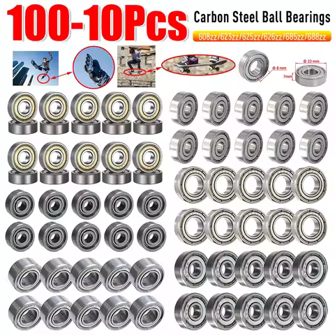 100-10PCS Ball Bearings 608zz 623zz 625zz 626zz 688zz 685zz Deep Groove Carbon Steel for Skateboard 