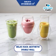One Two Cups Aesthetic Double Wall Transparent Aesthetic Glass Cups 3 Size Variants | Sanjaya Kitche