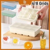 4/8 Grid Silicone Ice Cube Mould Large Ice Cube Mold Household Ice Cube Tray with Lid Ais Batu Bekas