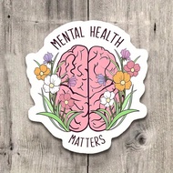 สติกเกอร์สมองดอกไม้ "ความสุขทางสุขภาพจิตเป็นสิ่งสำคัญ" - สติกเกอร์วินิลศิลปะที่เข้ากับ iPad, Kindle,