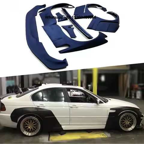 For E46 Sedan 4 Door Car Wide BodyKit FRP Fiber Front Lip Rear Fender Trunk Spoiler Rocket Bunny Par