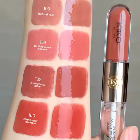 KIKO Milano Double Headed Lipstick 103 Nude Rose Liquid Gloss Mirror Non Sticky Moisturizing Long La
