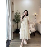 2-layer floral chiffon lace maternity dress with A-line shape, beautiful and pretty flare, can be wo