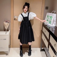 3-14Y Váy Bé Gái 2024 Mùa Hè Mới Tay Phồng Suspender Váy Phù Hợp Với Tay Ngắn Váy Trẻ Em Vừa Và Lớn