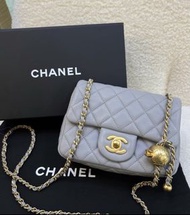 Chanel square flap bag 芯片款 Chanel 灰色金球方胖子 羊皮 w