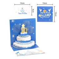 3D Birthday Greeting Card with Music And Paper Sculpture Folding Wish Candle Blow Gift Creative Cart