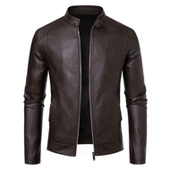 [M-5XL]Slim Fit Waterproof Men's Leather Jacket Autumn Zipper Windproof Cycling Leather Jacket