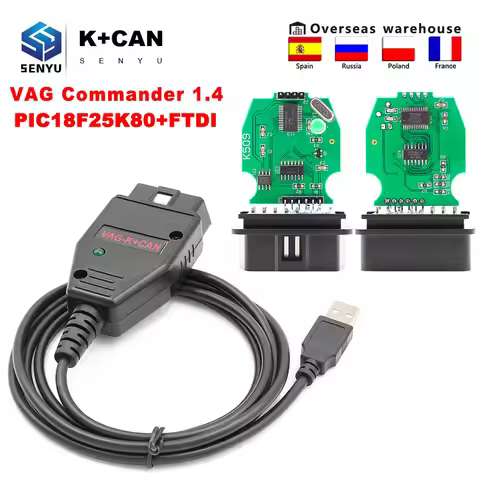 VAG Commander 1.4 K CAN FTDI PIC18F25K80 OBD2 OBD 2 VAG K+CAN Car Diagnostic Tools Interface K-line 