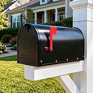 Japard Black Metal Mailbox, Galvanized Steel, Standard Medium Capacity, Waterproof and Rustproof wit