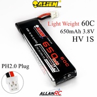 🎉 New arrivals 🎉 ✽Alienmodel 1S HV 3.8V 650mAh 60c Light Weight Lipo Battery HV Cable PH2.0 Plug Con