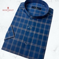 Montagut Mandarin Collar Regular Fit Short Sleeve Shirt Straight Hem With Side Slit