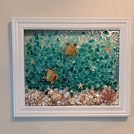 【 LCG5】-Ocean Theme Sea Glass Art Kit for Adults Photo Frame Easy Operation DIY Mosaic Arts and Craf