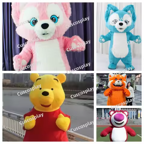 Inflatable Colorful Fox Bear Mascot Adult Furry Suit for Entertainment Stage Wear Full Body Animal C