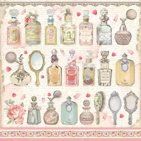 25Pcs/Pack Vintage Perfume Rose Sticker DIY Craft Scrapbooking Album Junk Journal Decorative Sticker