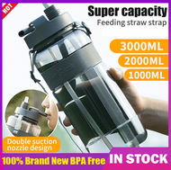New Big Large BPA Free Sport Gym Training Drink Gallon Water Bottle with Straw (Grey) 【Shipping In 2